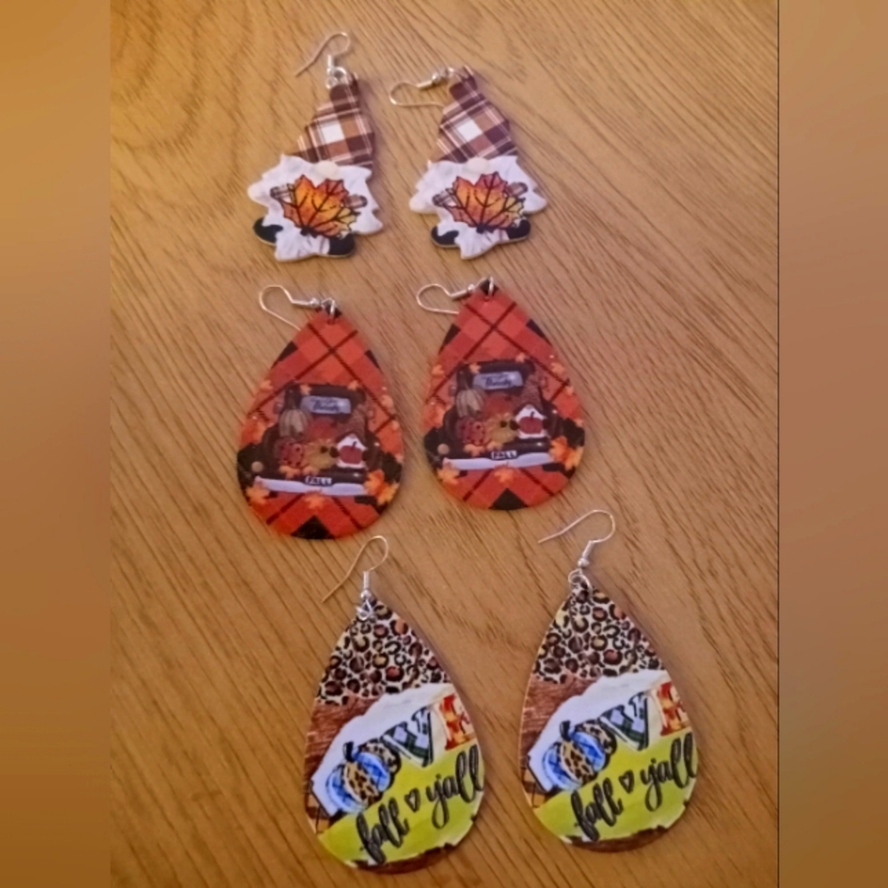 New 3 Pairs Fall Leather Earrings